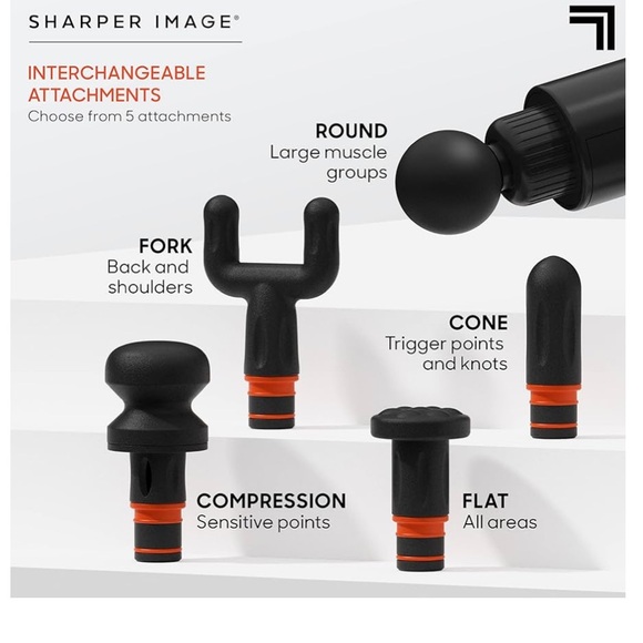 SHARPER IMAGE Powerboost Deep Tissue Massager Massage Gun with 5 Attachments - Picture 3 of 9